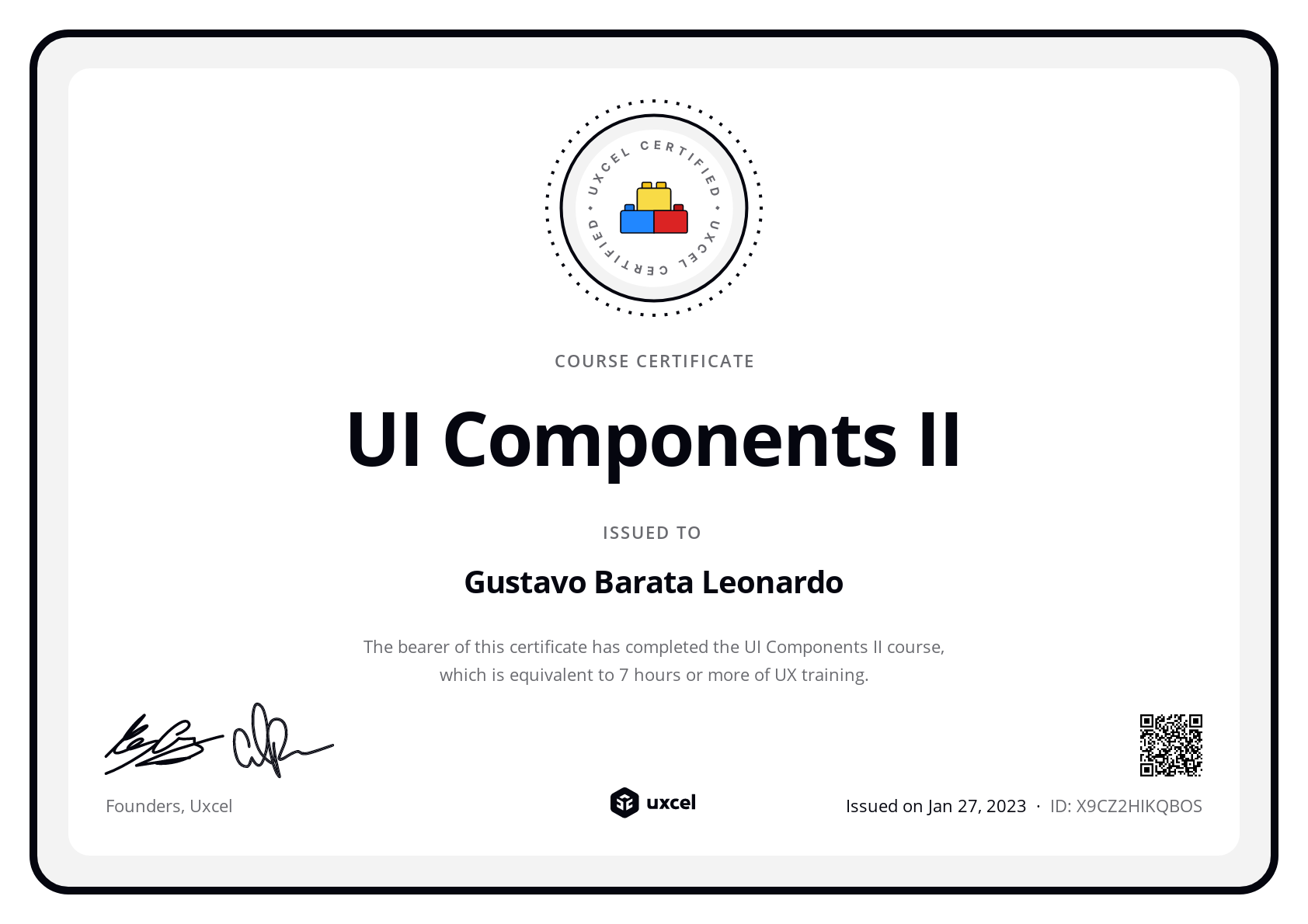 Gustavo Barata Leonardo's certificate